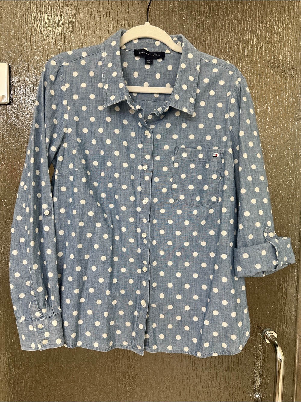 Tommy Hilfiger Chambray Light Blue Polka Dot Button-Up